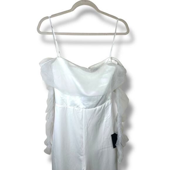 Lulus NWT Eternal Bliss White Tulle Off-the-Shoulder Wide-Leg Sleek Jumpsuit XS - Picture 5 of 10